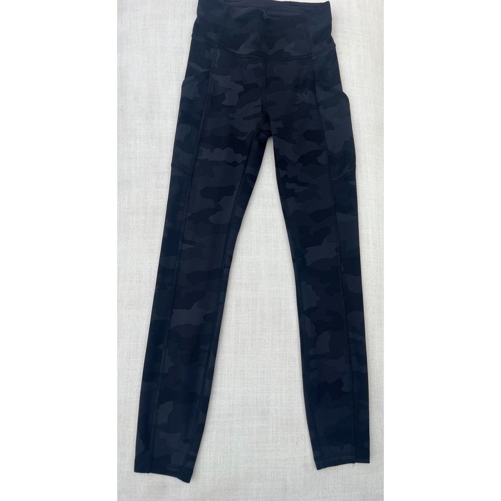 Lululemon Invigorate High Rise Leggings Size 2 Black Gray Camo Pockets